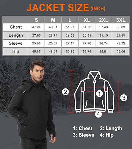 Vista 7 de uupalee Heated Jacket for Men (with 16000 mAh Battery Pack and Detachable Hood)