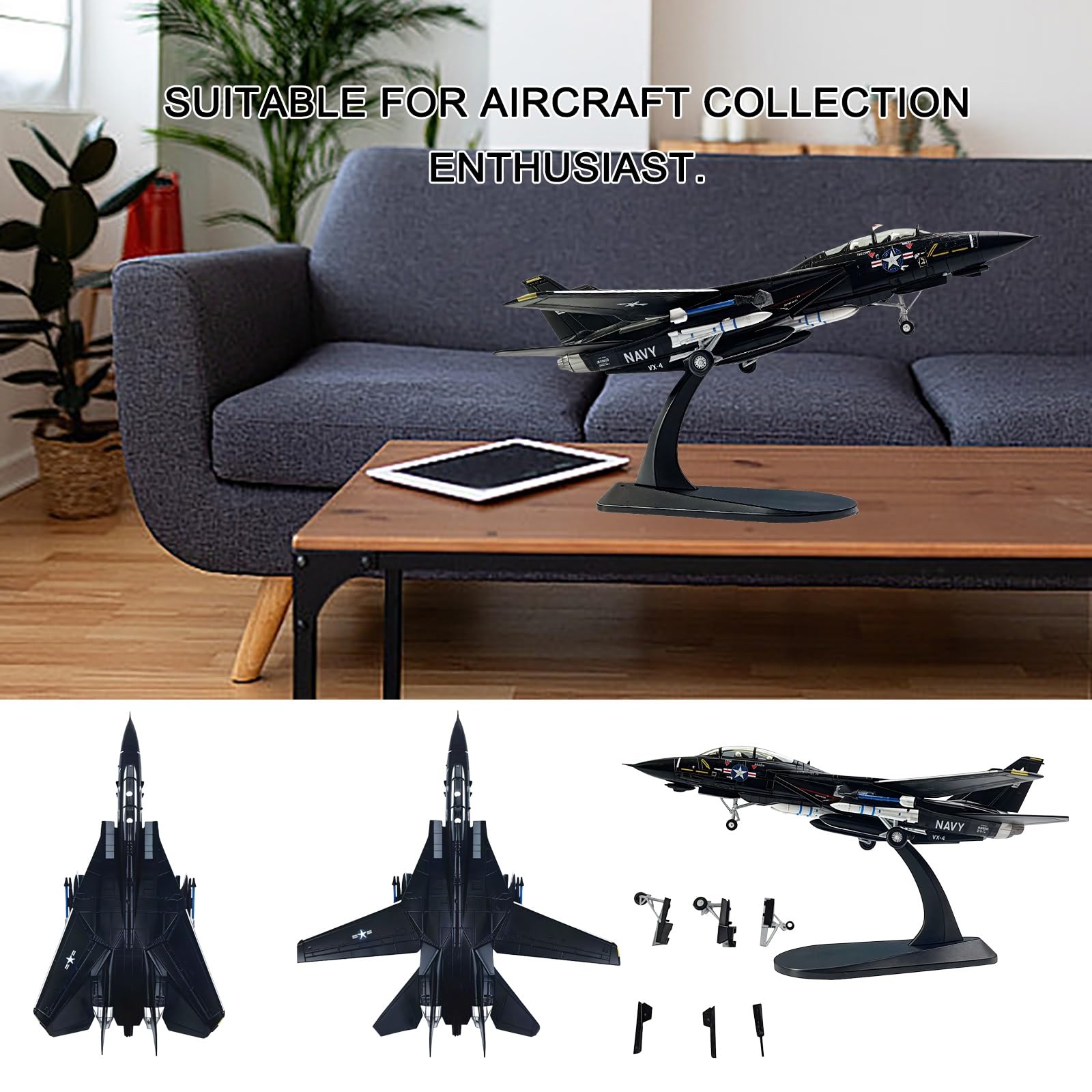 Modello di jet da combattimento F-14 F14 in scala 1/100 in metallo pressofuso con supporto - Oggetto da collezione pronto for l'esposizione for gli appassionati aviazione, decorazione