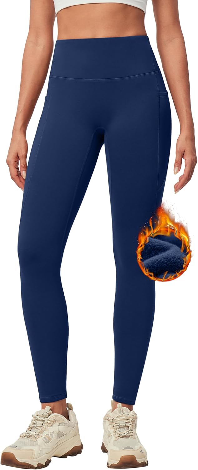 IUGA Women's Fleece Lined Leggings with Pockets Winter Warm Thermal Leggings for Women High Waisted Yoga Pants
