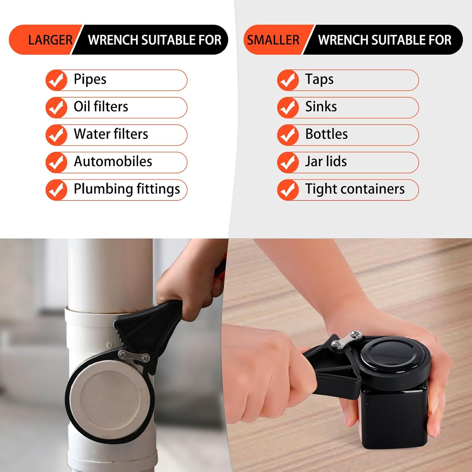 Rubber Strap Wrench Set, 2-Piece Heavy Duty Adjustable Rubber Belt Wrench for Oil Filter, Plumbing, Pipe, Jar Opener, Shower Head Removal (4" & 6")