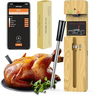 Wireless Meat Thermometer Bluetooth with Ceramic Probe: Waterproof Digital Oven Food Thermometer for Grill Fryer BBQ, 600Ft Range & Smart App for iOS/Android/air Home, Apartment