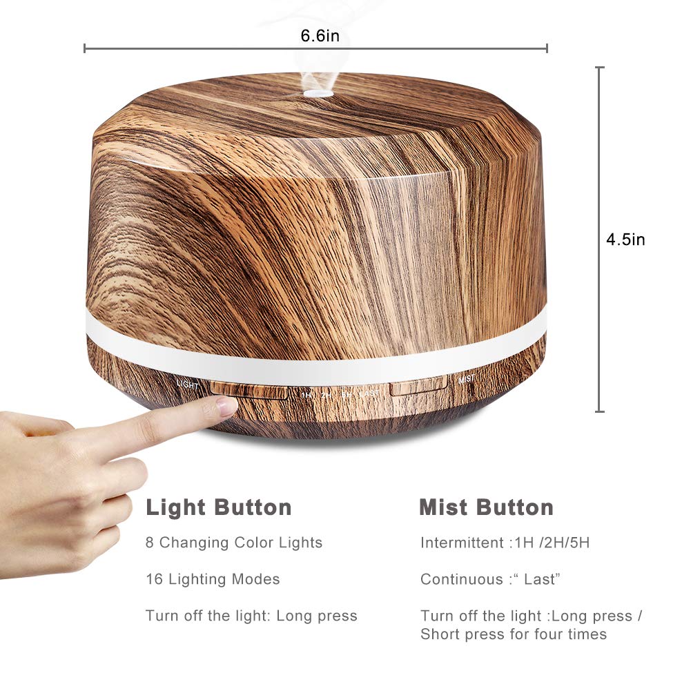 Essential Oil Diffuser 450ml, BAXIA TECHNOLOGY Aromatherapy Diffusers for Essential Oils Ultrasonic Humidifiers with Timer, Waterless Auto Shut-off for Large Room Office Yoga Spa (Dark Wood Grain)