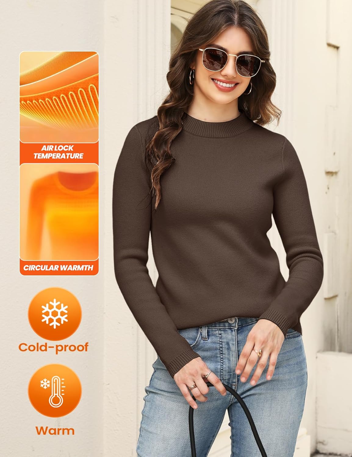 Arssm Womens Fleece Sweaters Sherpa Lined Sweater Thermal Warm Long Sleeve Shirt Mock Neck Pullover Tops