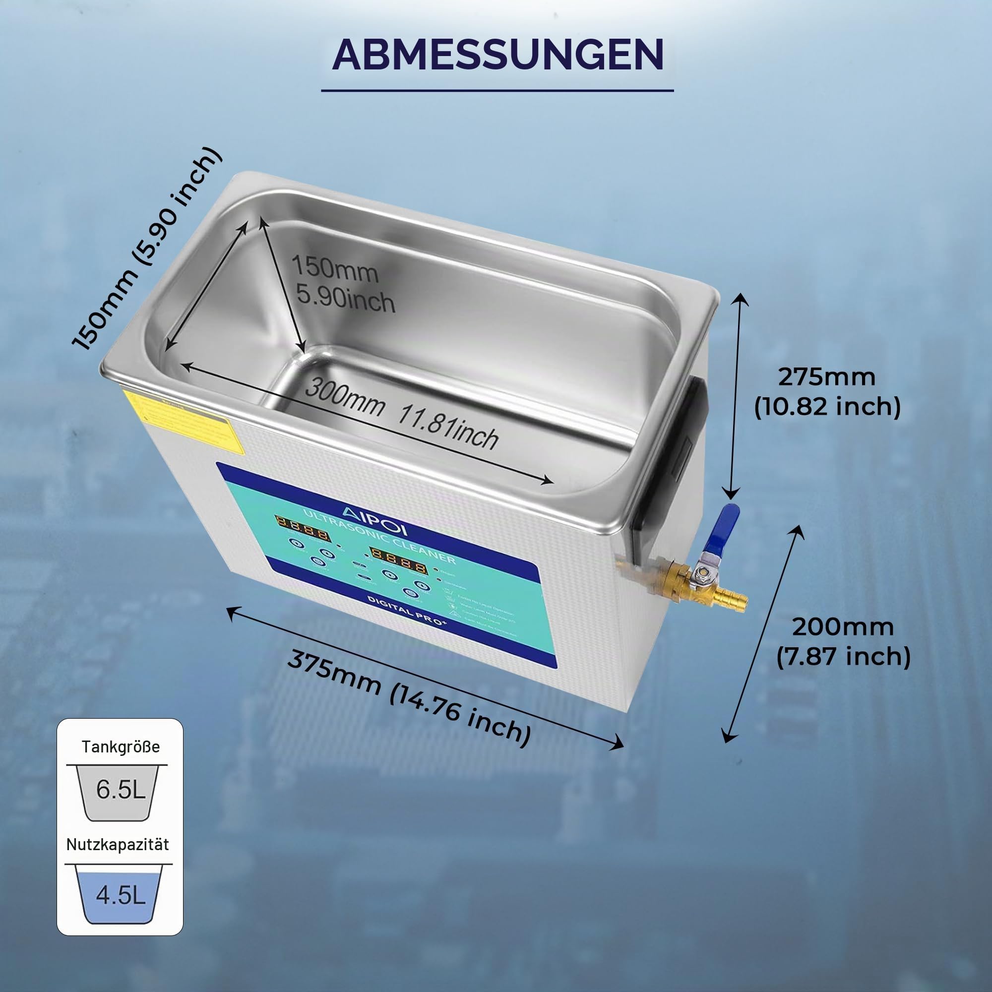 Ultraschallreinigungsgerät 6,5L – Edelstahl Ultraschallreiniger mit Heizung 180W für Vergaser, Metallteile, Fahrrad- & Autoteile, Leiterplatten, Laborinstrumente