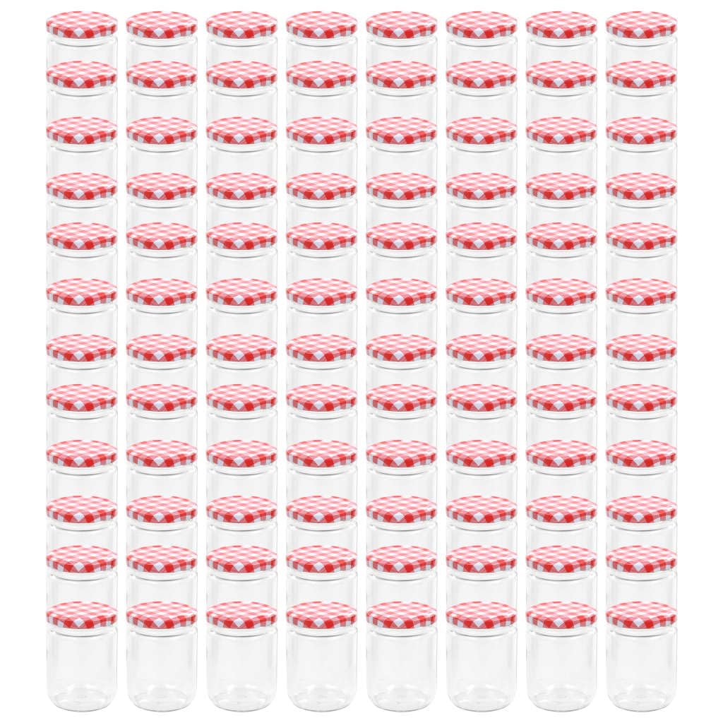 Einmachgläser 96er Set 230ml mit Deckel in Rot Weiß, Gläser für Marmelade, Konfitüre, Chutney und Konserven, Weithals Einweckgläser aus Glas