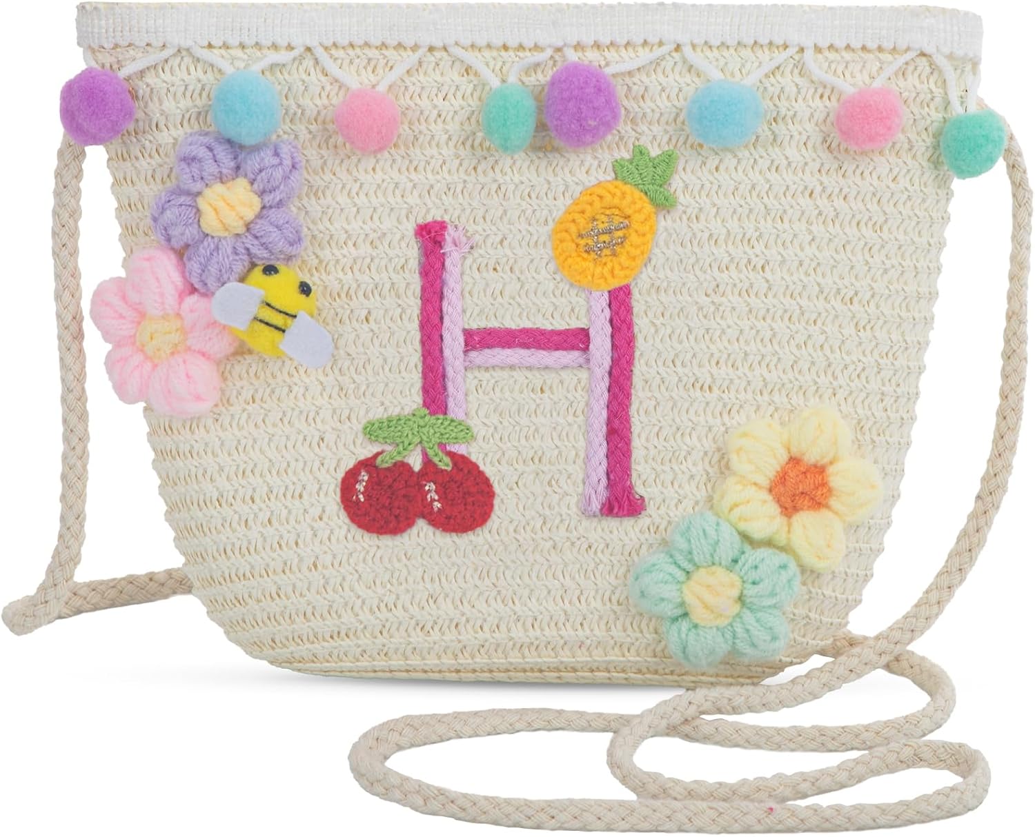 Letter Small Woven Straw Summer Beach Tote Bag for Women 2025,Woven Straw Beach Purse Shoulder Crossbody Bag for Women 2025