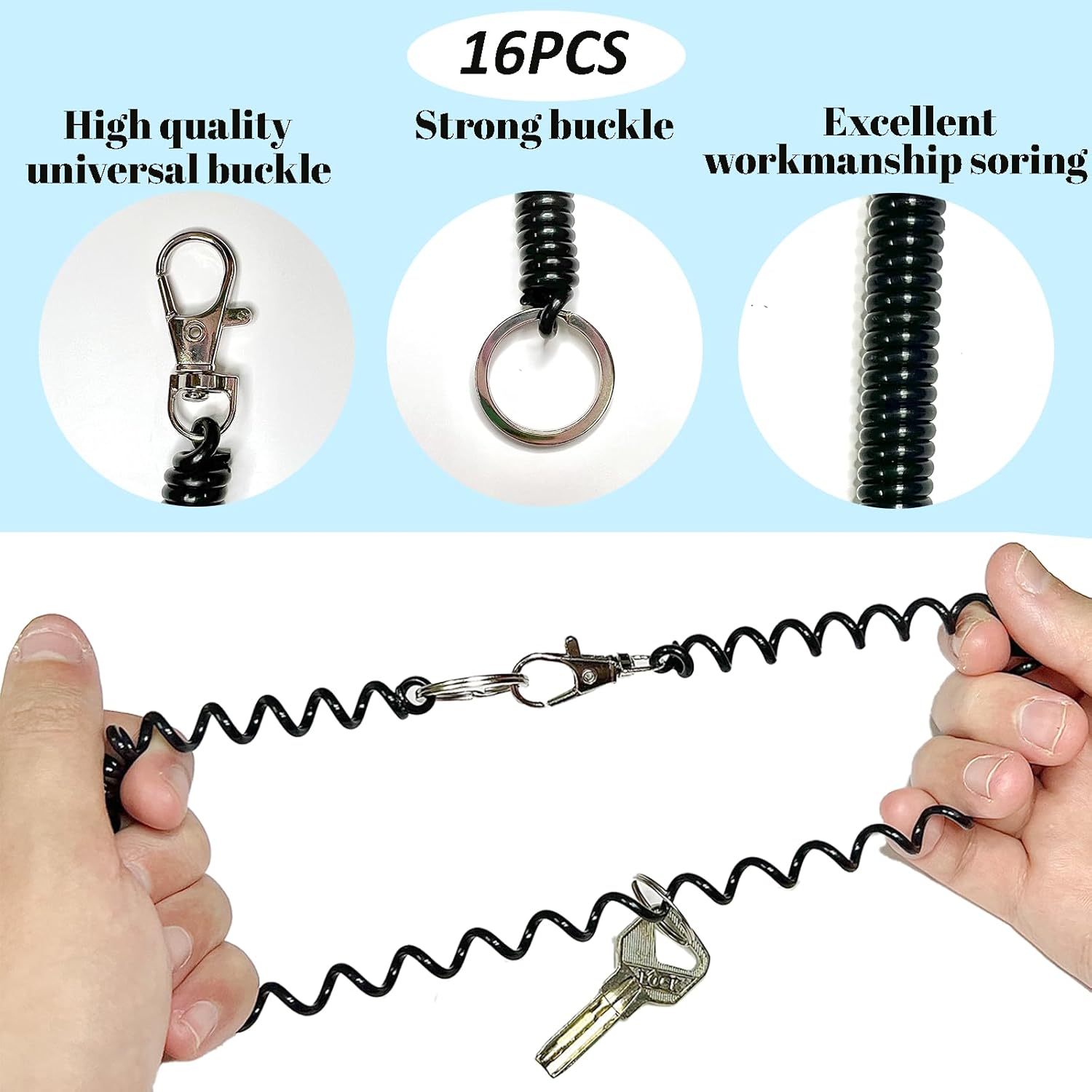16PCS Spiral Retractable Spring Coil Keychain Theftproof Anti-lost Stretch Cord Safety Key Rings Stretchy Keychain Bracelet with for Keys Wallet Cellphone and Other Important Item, 8 Colors - Image 4