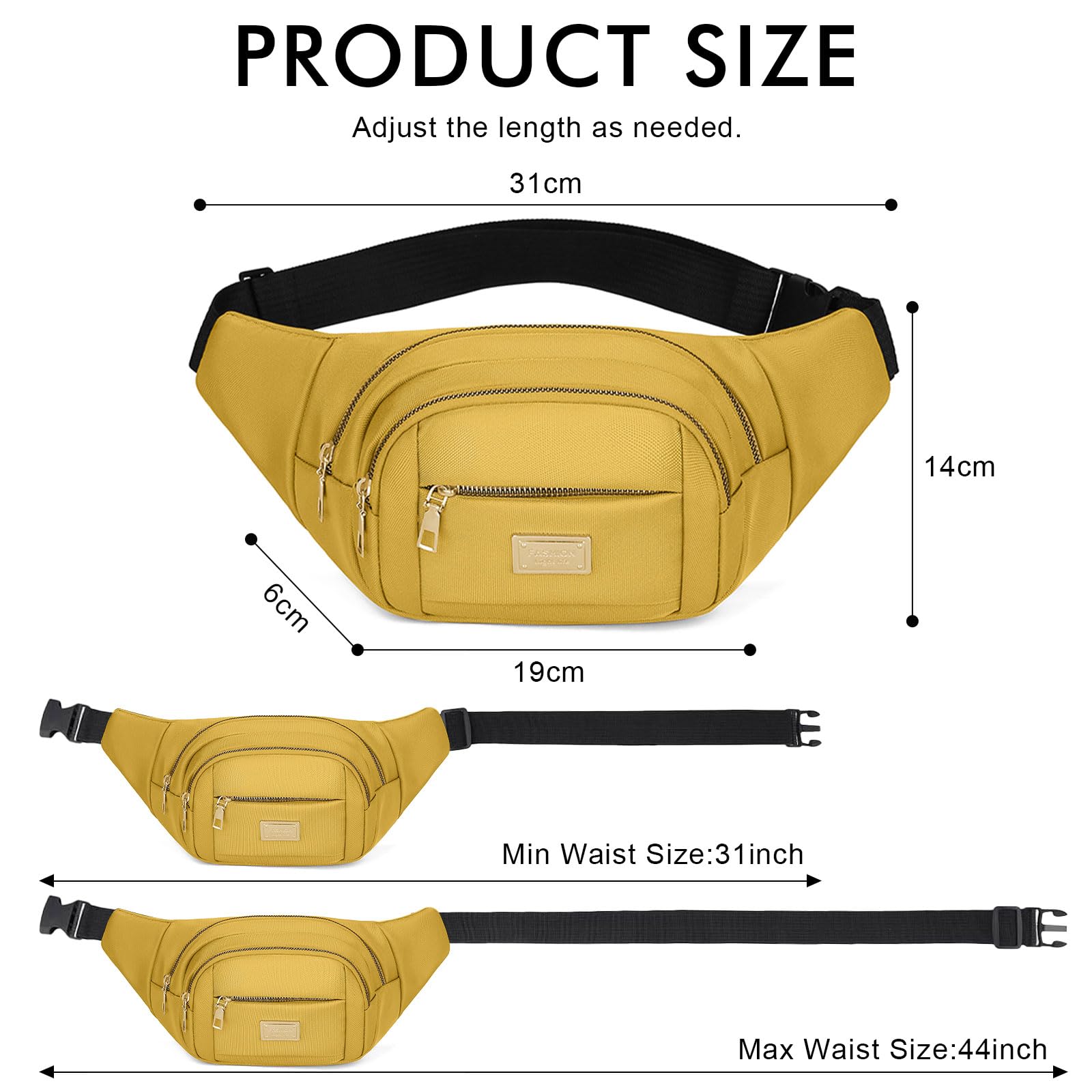 ADUDVLO Bumbags for Ladies Women Men Lightweight Adjustable Bum Bag Fanny Pack with 4 Zipper Pockets,Fashionable Waist Pack for Travel, Running, Hiking, Cycling (Black) — view 45
