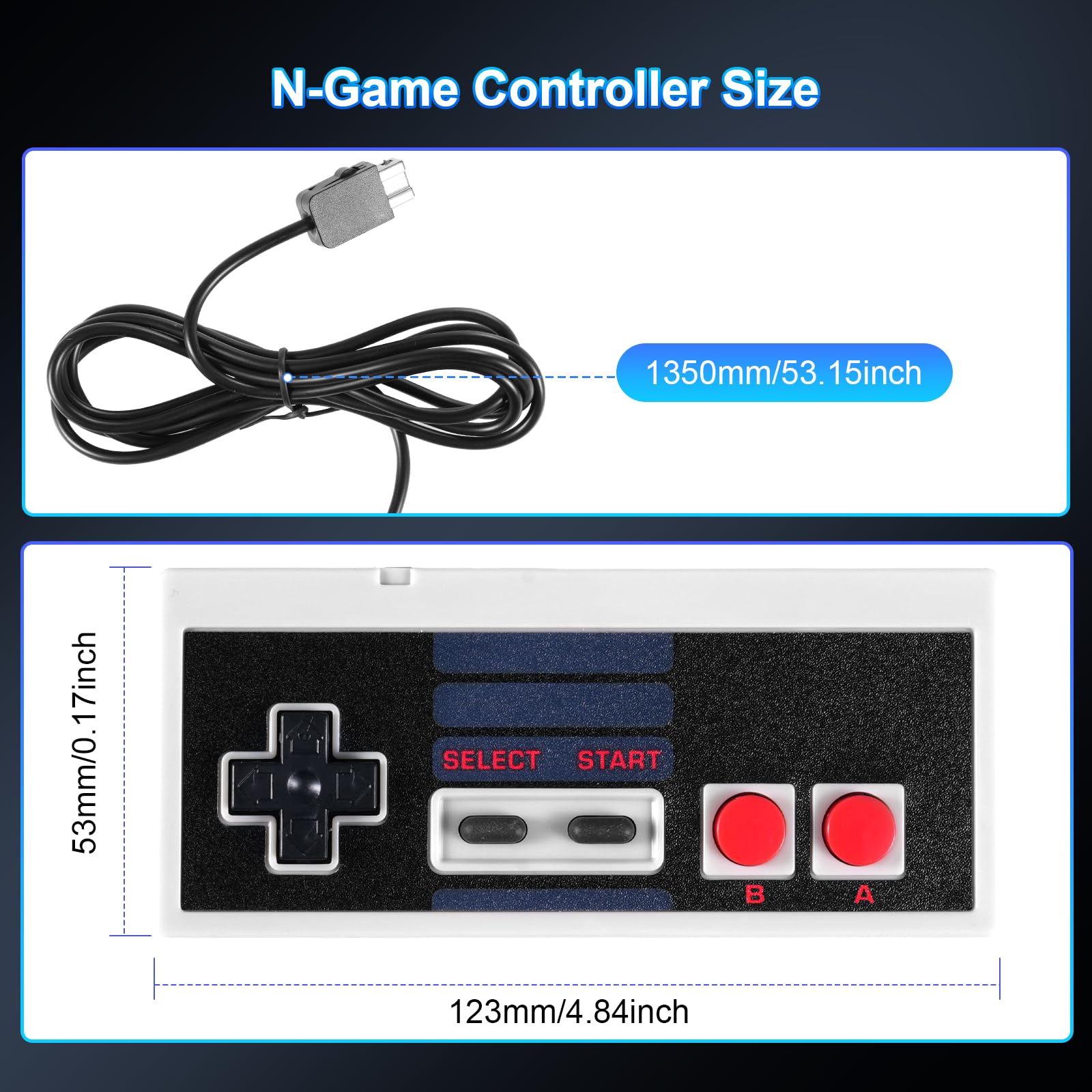 Binghe NES Game Controller, Mini Classic Edition Controller con NES Interfaz y Compatible con Nintendo NES/PC/M-A-C/Raspberry Pi 3(2 Piezas)