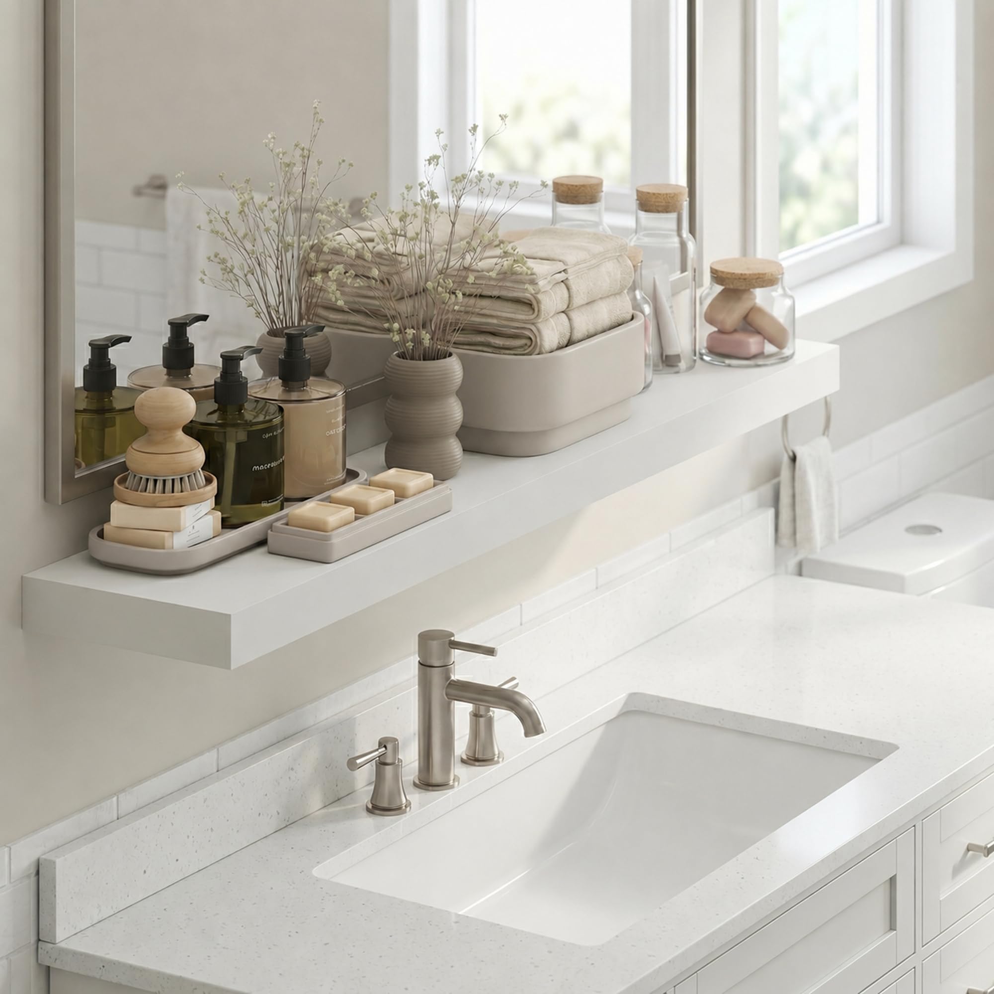 Furinno White / 9.3 x 47.2 / Modern Bathroom Shelves