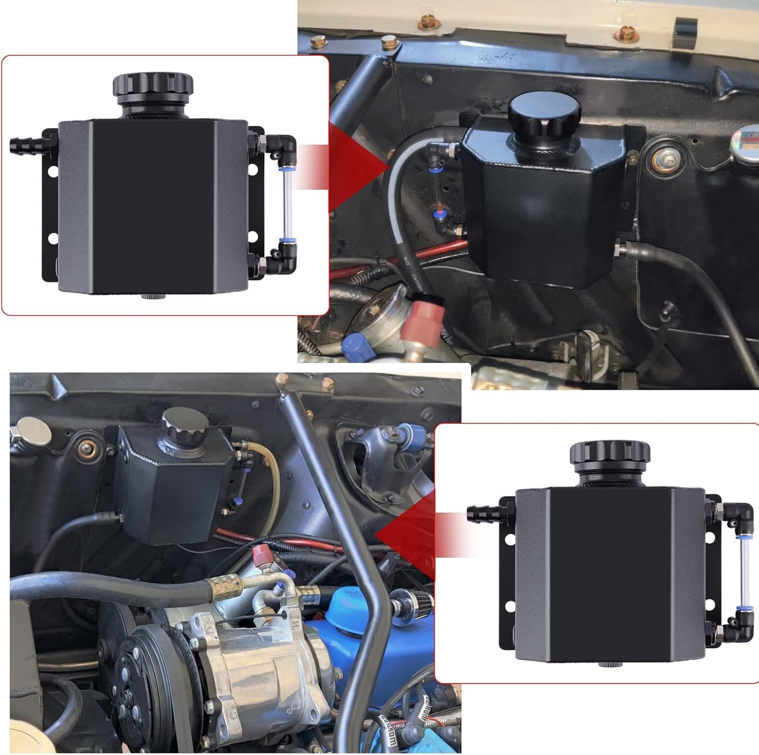 1L Coolant Overflow Tank Coolant Reservoir Tank, Aluminum Radiator Overflow Tank,Reservoir Expansion Tank,Universal Fit,Black