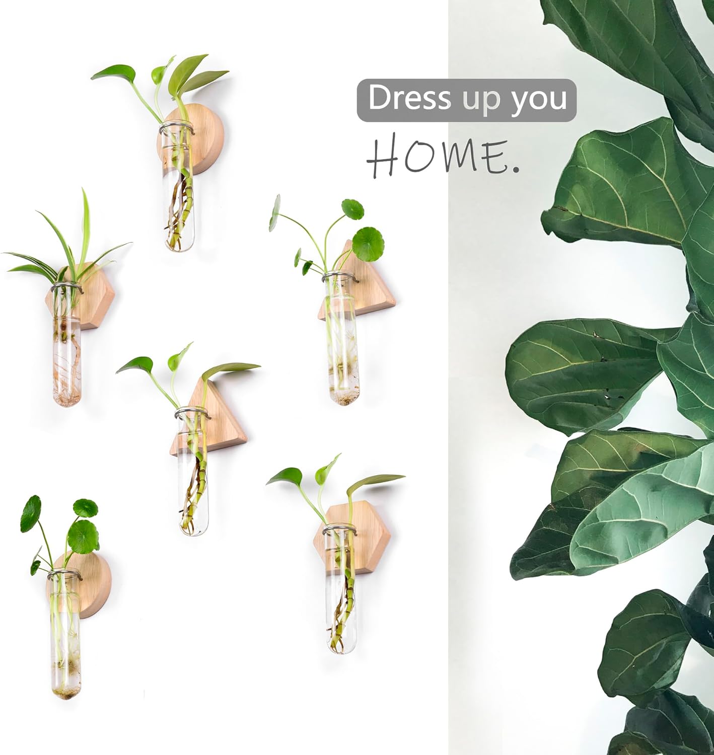 MITIME Wall Hanging Planter Glass Plant Propagation Station,Geometric Wooden Stand for Home Office Decoration. - Image 4