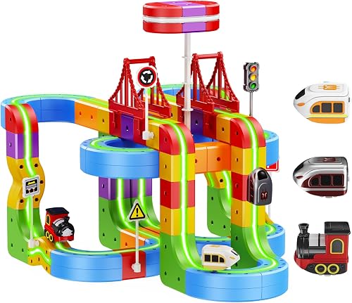 70% off promo code for Electric Train Set 69+82 Pcs+3 Trains for Kids 3 to 8 Glow-in-the-Dark on Amazon