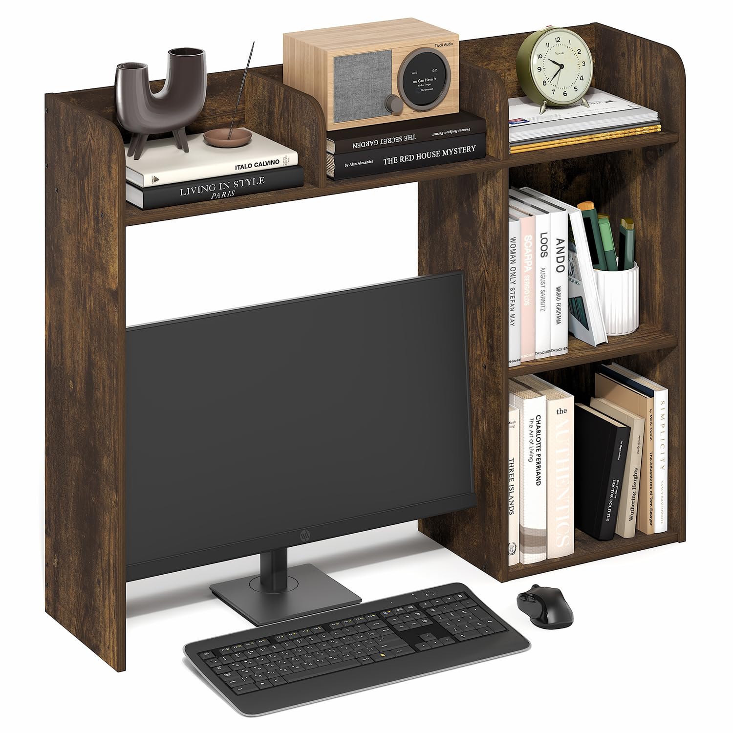 Furinno BASIC Desk Shelf, 5-Shelf Desktop Hutch, Book Shelf, Desk Organzier, for Office Supplies, Office Desk Accessories, Amber Pine