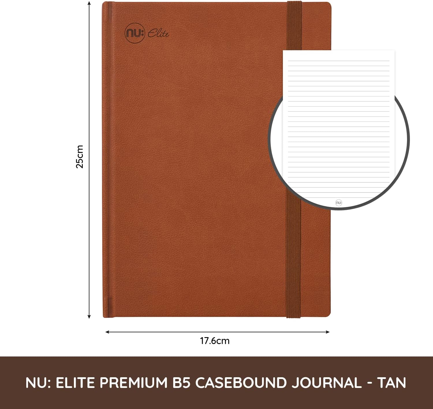 NU Notebooks - Elite Premium Range - Casebound Journal Notebook - B5 Notebook - Hardback Notebook - Stationery Notebooks - Tan Journal - 120 Pages