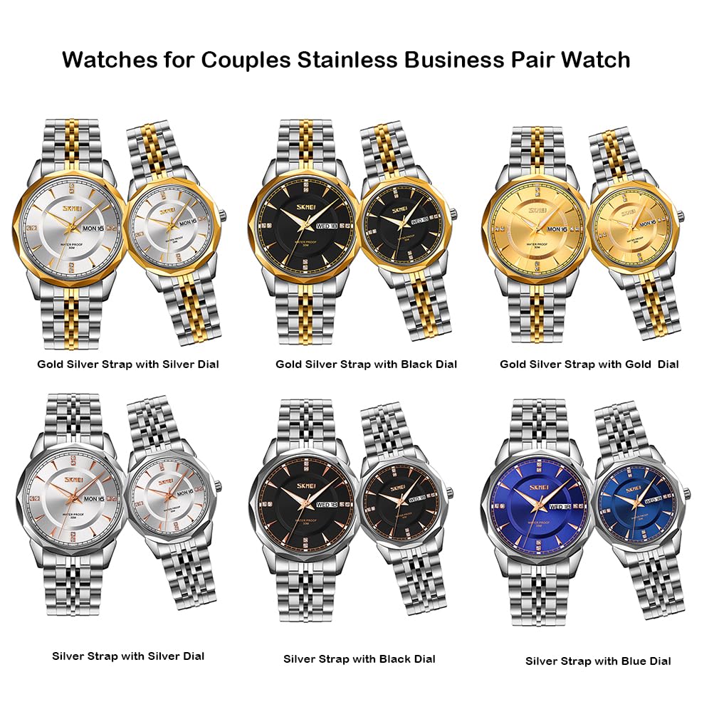 Relojes para mujeres mujeres vestido de acero inoxidable de lujo negocios clásico moda analógico cuarzo impermeable simple día fecha esposa niñas regalos oro plata reloj de pulsera SKMEI, Correa