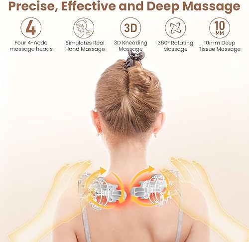 Miniatura 2 de Masajeador de cuello, almohada masajeadora 3D de tejido profundo con calor para aliviar el dolor de espalda, cojín eléctrico de masaje shiatsu para