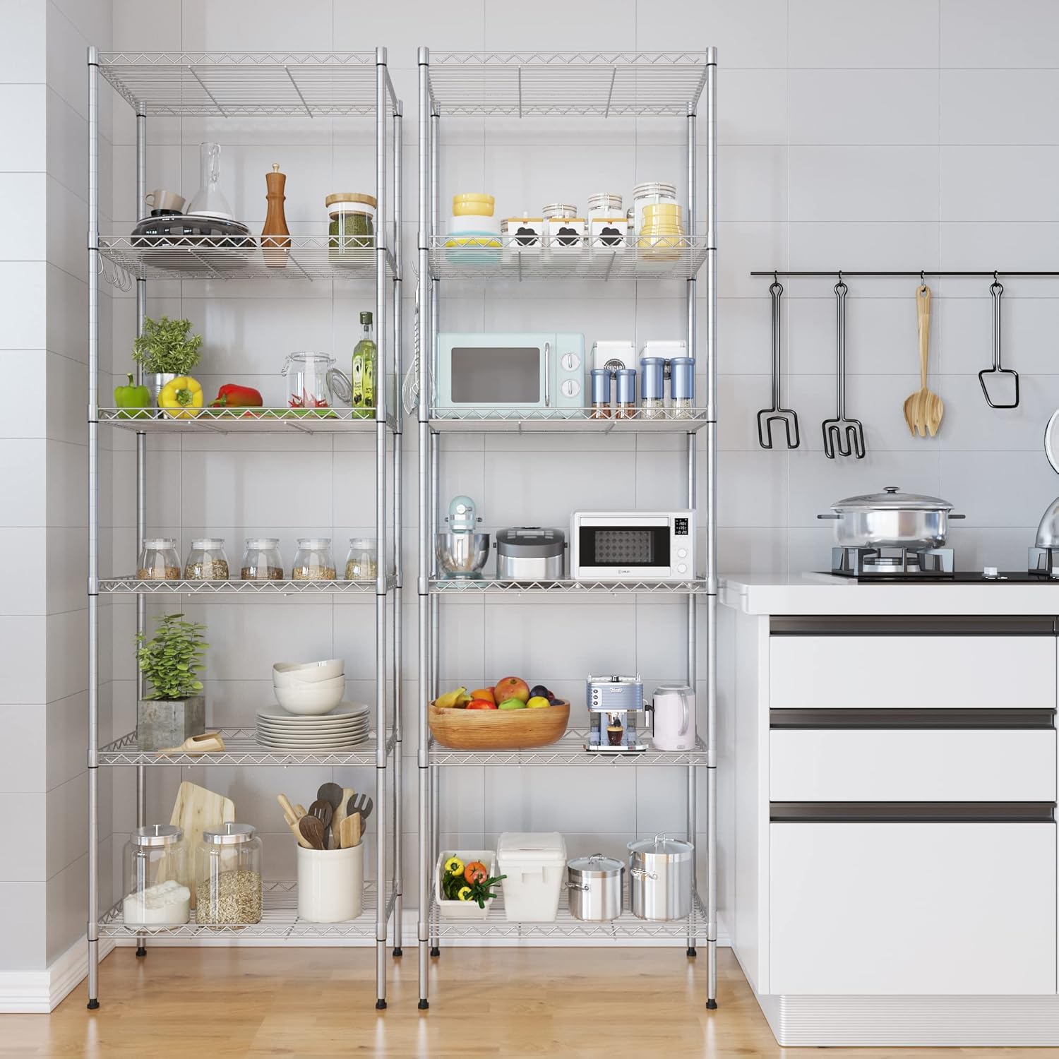 Himimi Estantería de Cocina en Metal Cromado 54 x 29 x 160 cm, Plata