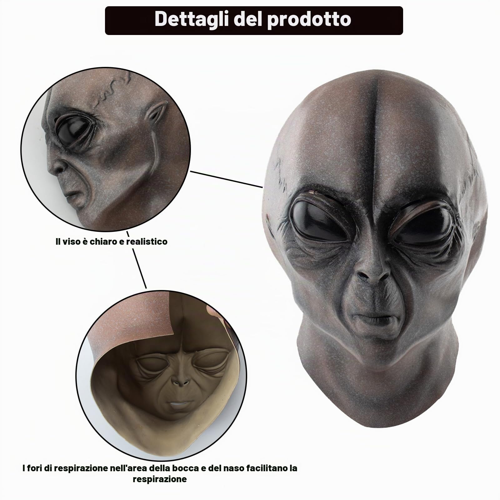 iFCOW Alieno per adulto, realistica Alien Safe Latex Head Cover Extraterrestre Biologico per Carnevale Halloween Cosplay Party