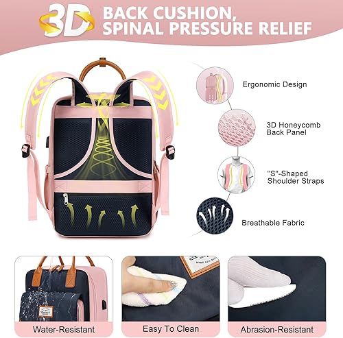 Miniatura 6 de FIXITOK Mochila de viaje grande para mujer, 40L, mochila de equipaje personal, mochila casual, Azul oscuro-rosa, Mochilas de viaje