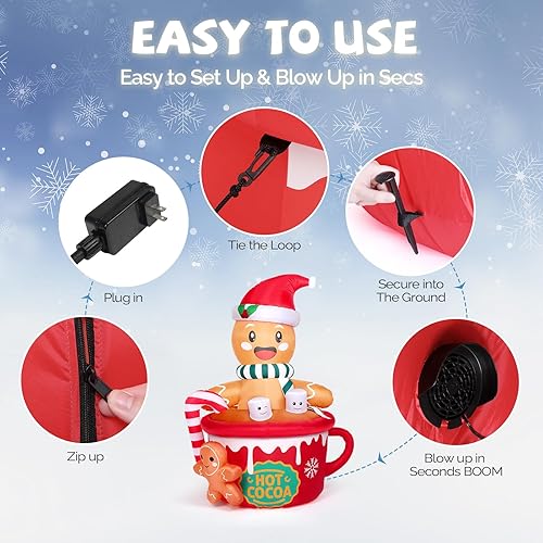 Miniatura 3 de VINGLI Pan de jengibre inflable de Navidad de 6 pies de alto, decoración de patio con bolsa de almacenamiento de estacas seguras, ventilador