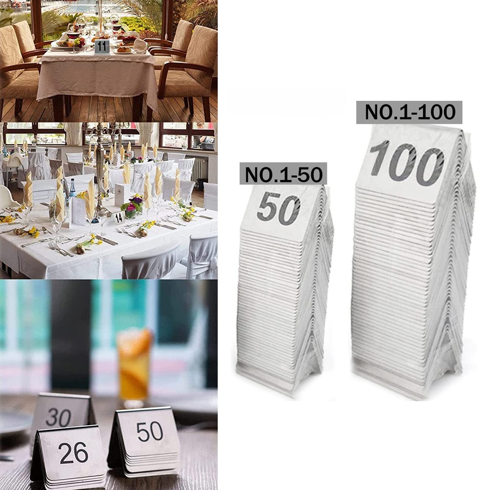 Tischnummern 1 Bis 50/100, Tischschilder, Stapelbare Tischnummern, Vielseitig Einsetzbar In Restaurants, Bars, Auf Partys Und Hochzeiten,1 to 50-L:40xW:50mm