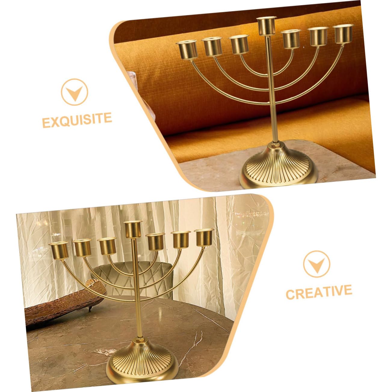 Candelabro de 7 Brazos en Hierro Dorado Estilo Vintage | Centro de Mesa para Banquetes, Efecto de Luz Ampliado, Detalle Creativo y Delicado para Cenas