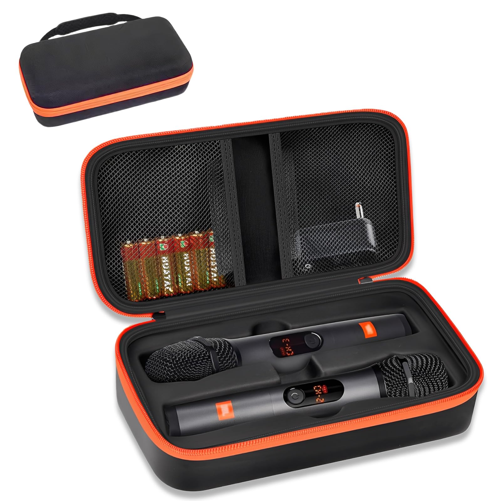 Sac de voyage portable Dual Mic : sac de voyage portable Dual Mic, compatible avec JBL Wireless Two microphone, poche pour microphone Bluetooth, récepteur, adaptateur, batterie (boîte