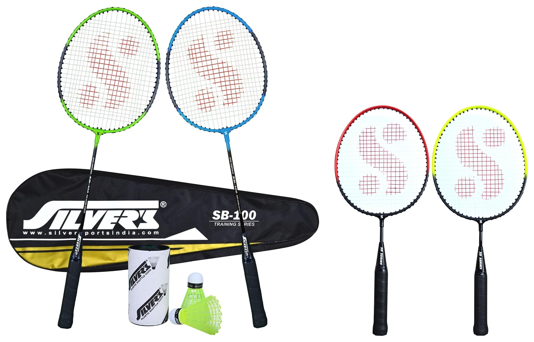 Silver's SB-100 Combo-2 (2 B/Badminton Rackets with 1 Full Cover + 2 Pcs Plastic Shuttle) Green-Blue, Steel & Silver's Kids SIL-Pedal Combo-4 Aluminum Badminton Racquet, Pack of 2-picture-26