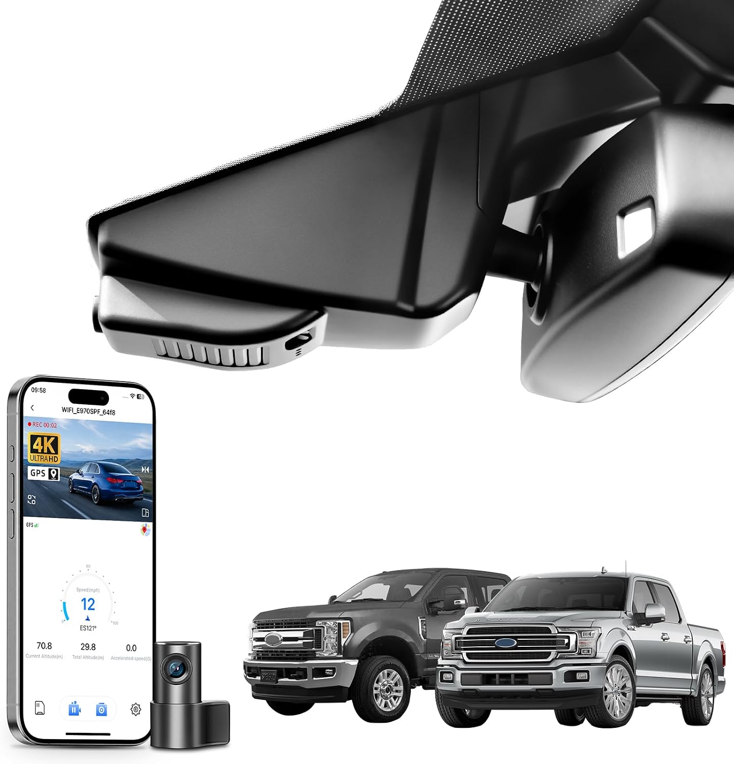 Mangoal Front 4K Rear 1080P Dash Cam for F150 2015-2020 F250-F450 2017-2019