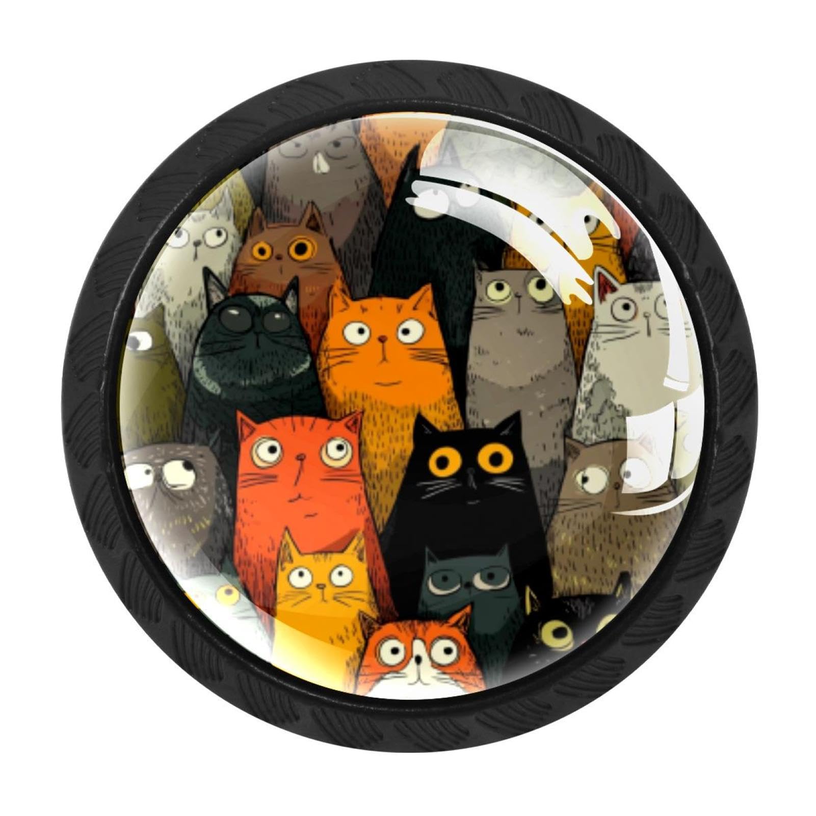CHENZZZZ 4 Pack Colored Cartoon Seamless Cats Dresser Drawer Cabinet Knobs Black Round Drawer Knob Pull Handle with Screws for Kitchen Wardrobe Cupboard Furniture Decor