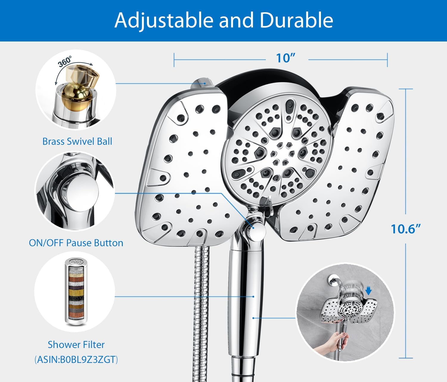 2 Pack 2-in-1 Shower Head with Handheld