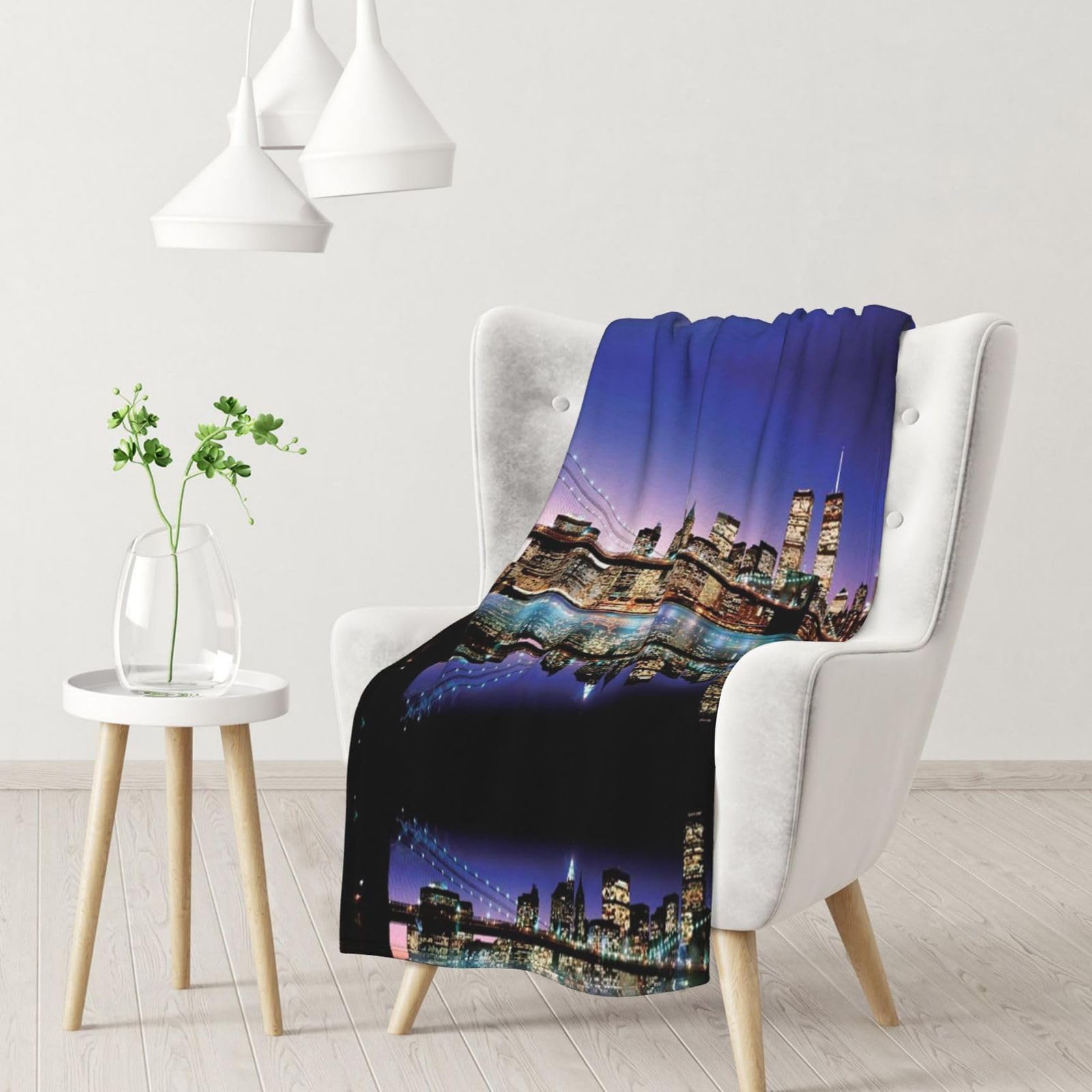 Brooklyn Bridge At Night Premium Flannel Fleece Blanket-280/320 Gsm Heavyweight, All-Over Print, Single-Sided, Soft Warm,Luxury Bedding Throw 30x40in