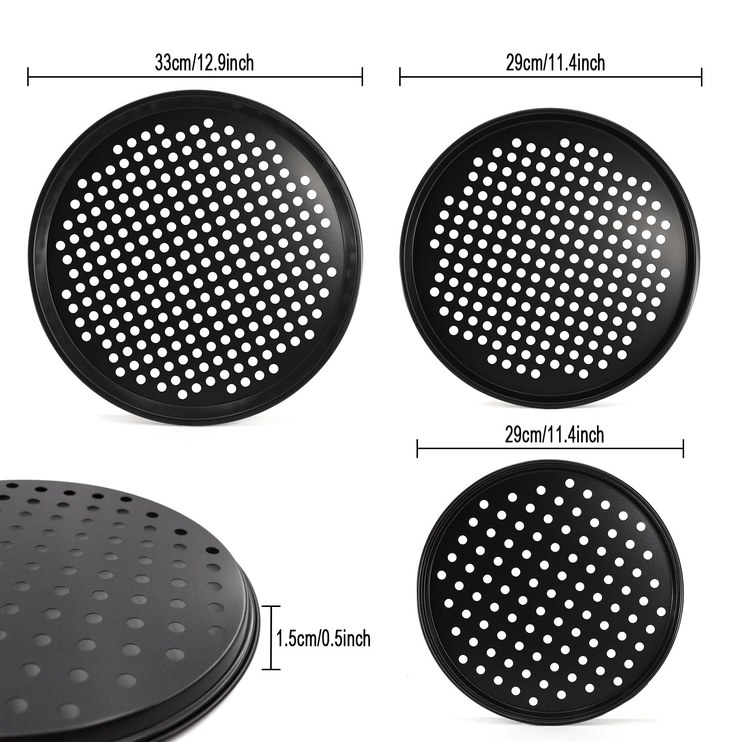KANIXUM 3 Packs Pizza Pan with Holes, Nonstick Pizza Pans, Oven Round Pizza Crisper Tray, Baking Tray for Home Restaurant, Seamless (9/11/12 Inch)