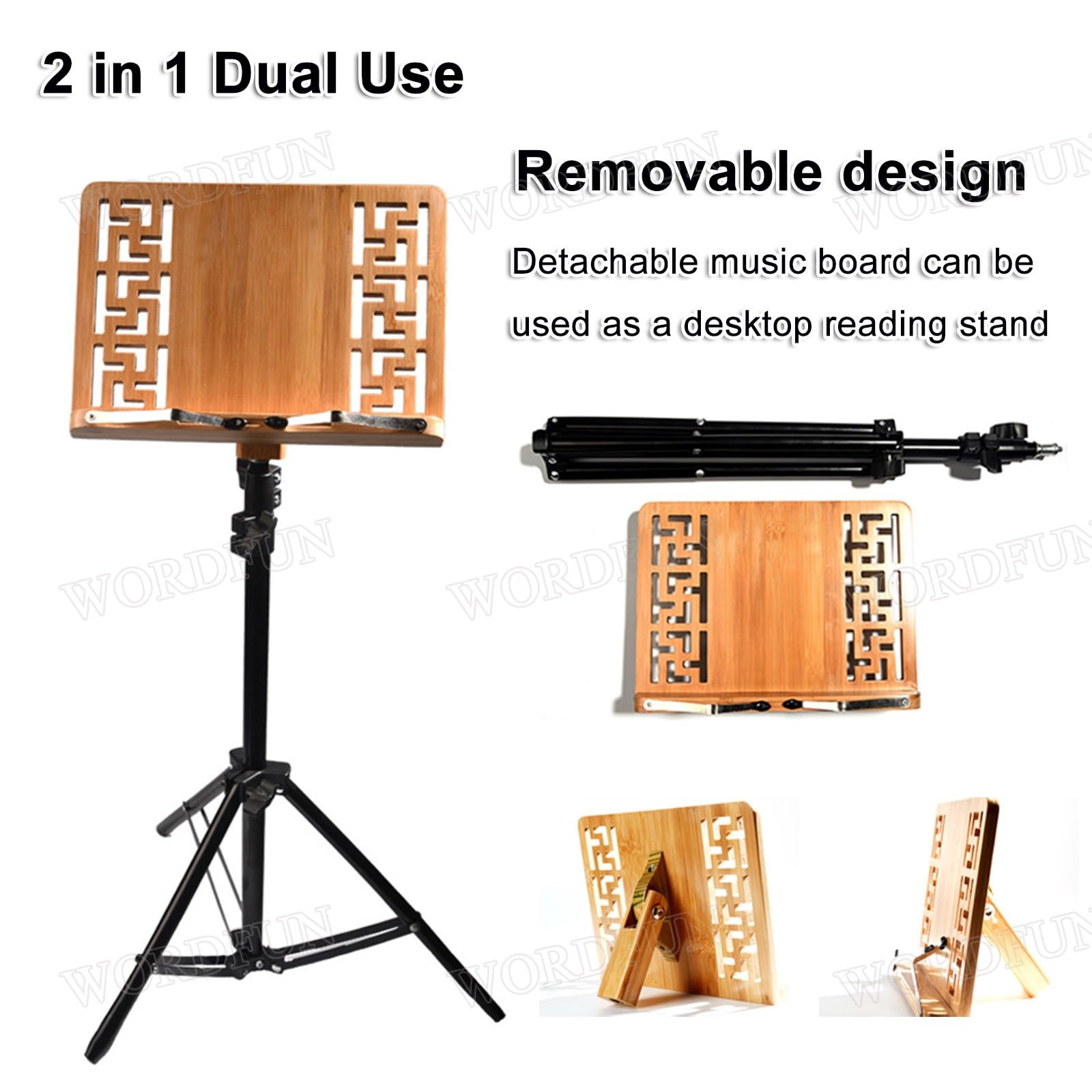 Atril de partituras Plegable Extra Estable de Doble Uso 2 en 1, Soporte para Libros de Escritorio portátil y liviano, Clip de partitura Ajustable