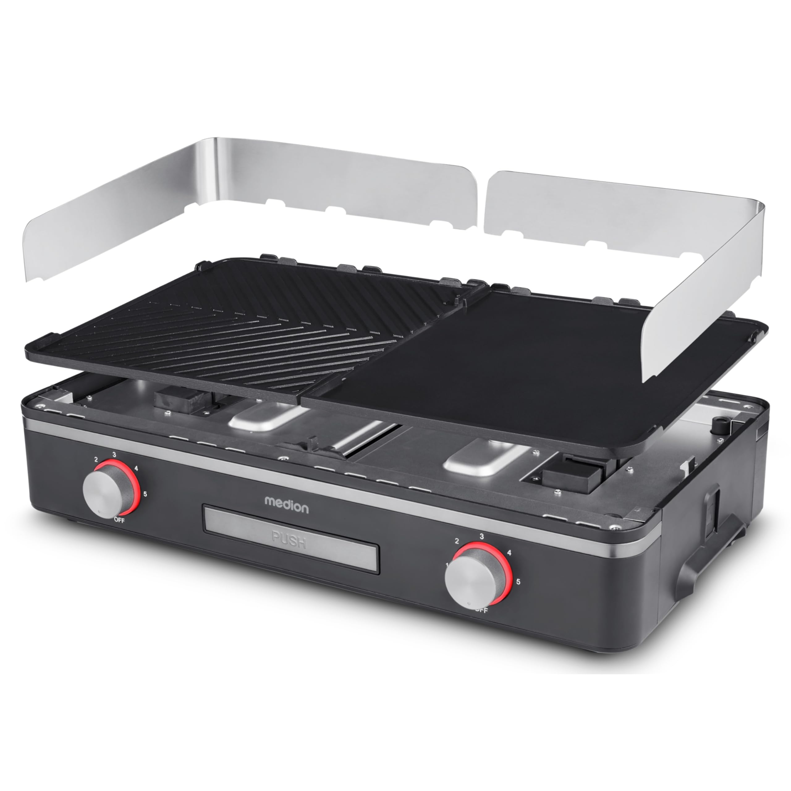 MEDION Tischgrill elektrisch 2400 Watt Dual-Zonen-System IPX4