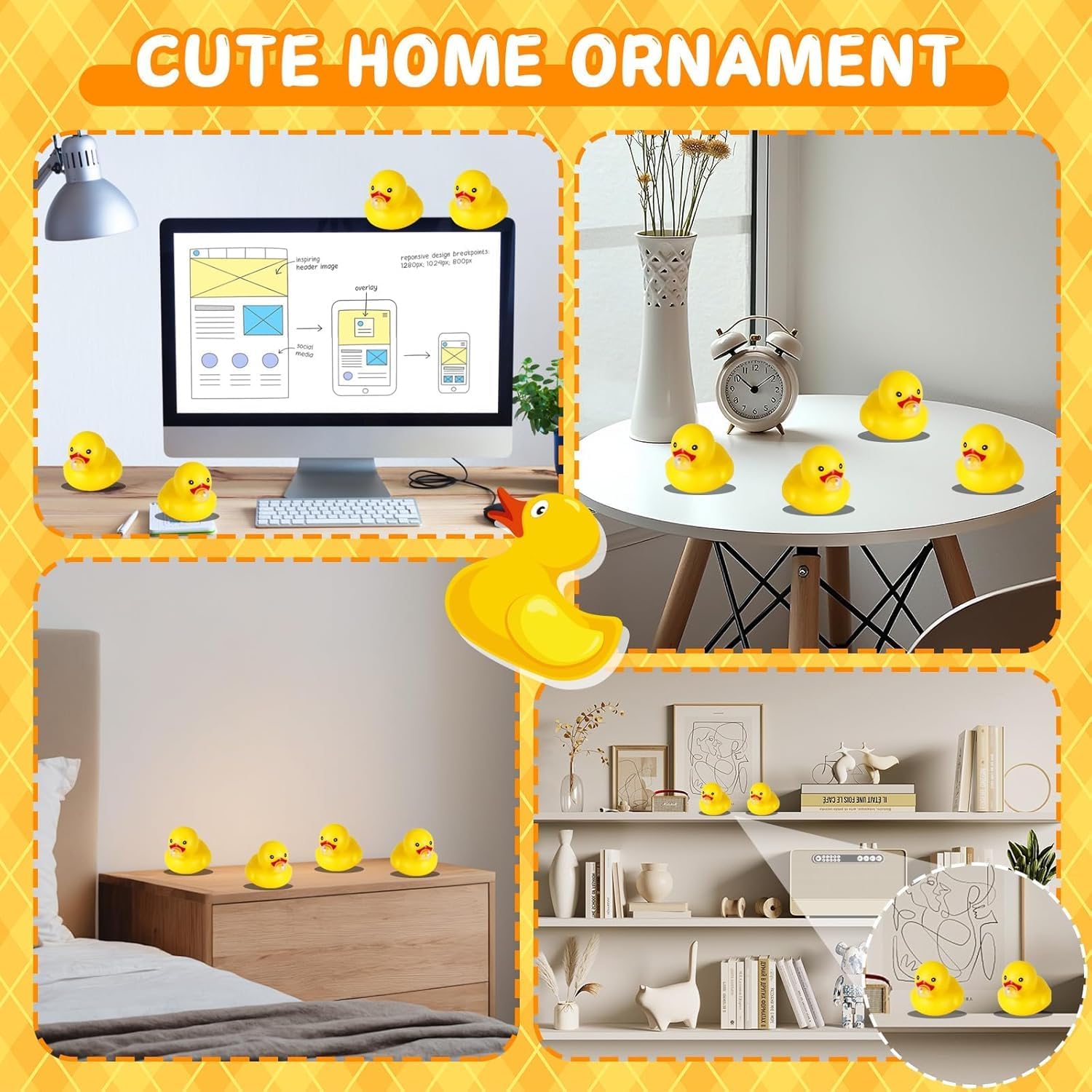 9 Pcs Float & Squeak Mini Duck Stress Relief Toys Stress Balls for Adult, Mini Round Eye Rubber Ducks Squeeze Fun for Birthday Party Office Christmas Stocking Stuffer Gift