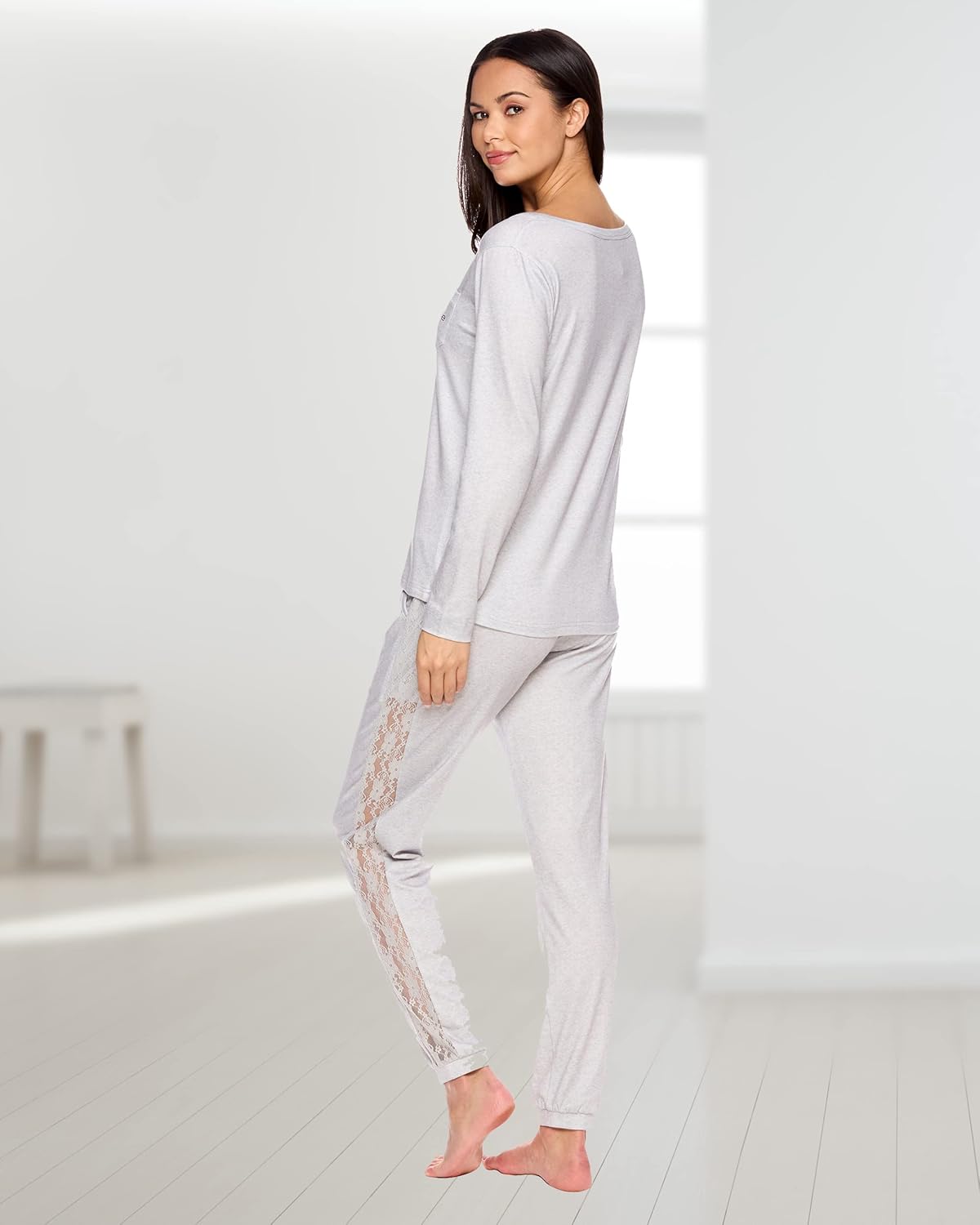 bebe Womens Pajama Set with Pockets - Long Sleeve Shirt and Pajama Pants Pj Set - Image 2