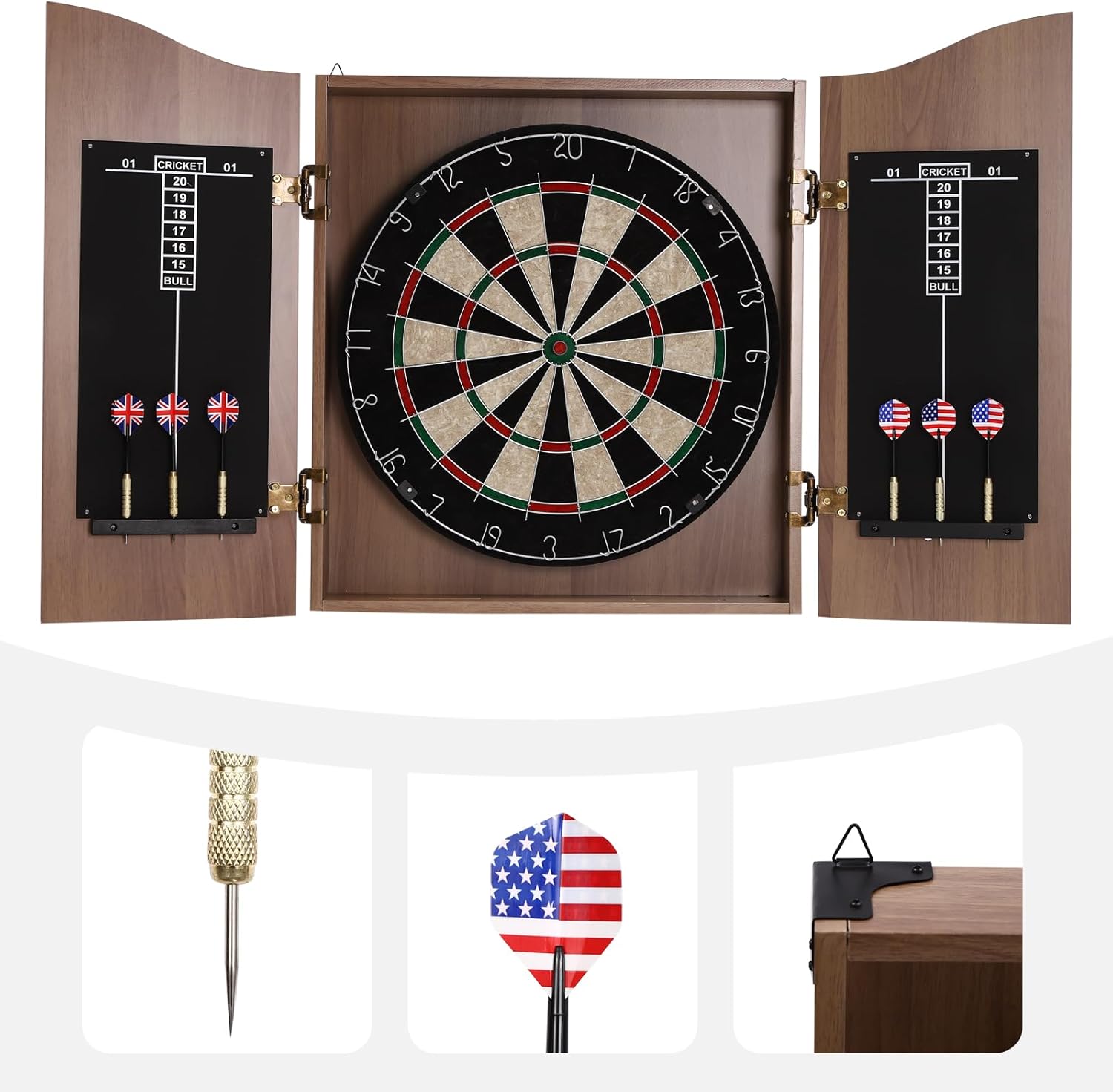 Dartboard Cabinet Set, Wall-Mounted Dartboard with 6 Steel Tip Darts, Scoreboard & Storage, Modern Design for Home, Office, Bar, Club – Easy to Assemble