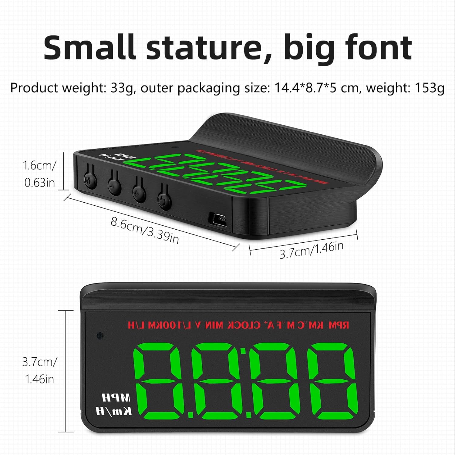 OBD2 HUD Car Head Up Display Speedometer Monitor Windshield Projector OVerspeed Engine RPM Alarm Fuel Consumption Display Car Accessories, Green Light