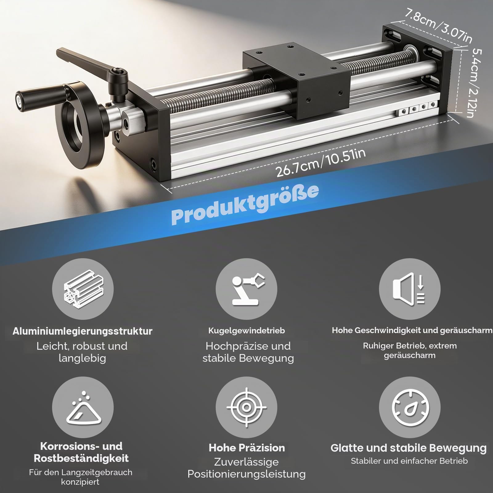 Linearführung, 200mm Linearführungen Linearschiene Hohe Präzision Manuelle Linearführung mit Verriegelung Handrad Kugelumlaufspindel ±0,05 mm Lineartisch für CNC-Ausrüstung Transformation