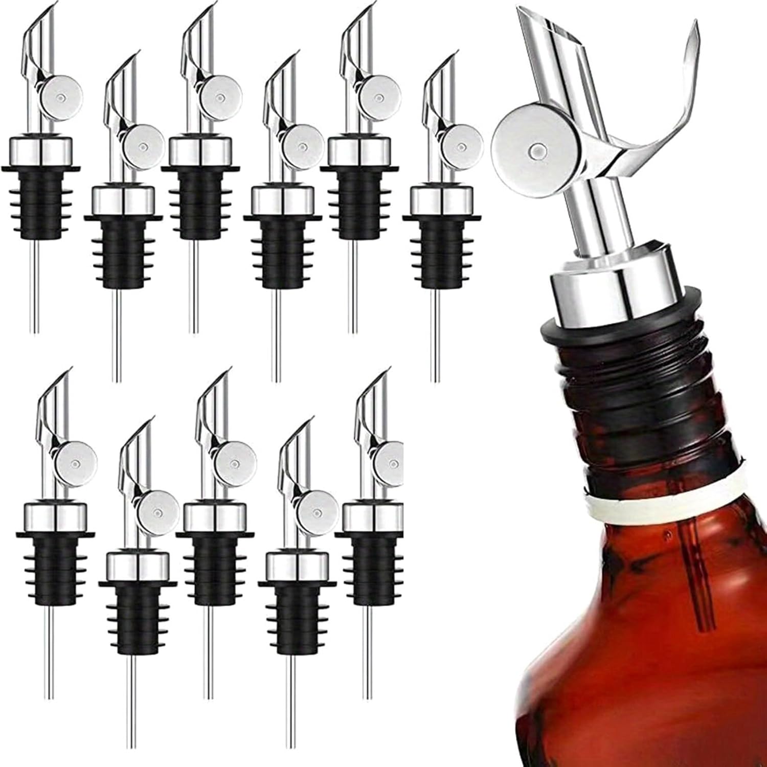 48PCS Stainless Steel Liquor Bottle Pourers, Auto Flip Olive Oil Spou Alcohol for About 3/4Inch Bottle Mouth Silver
