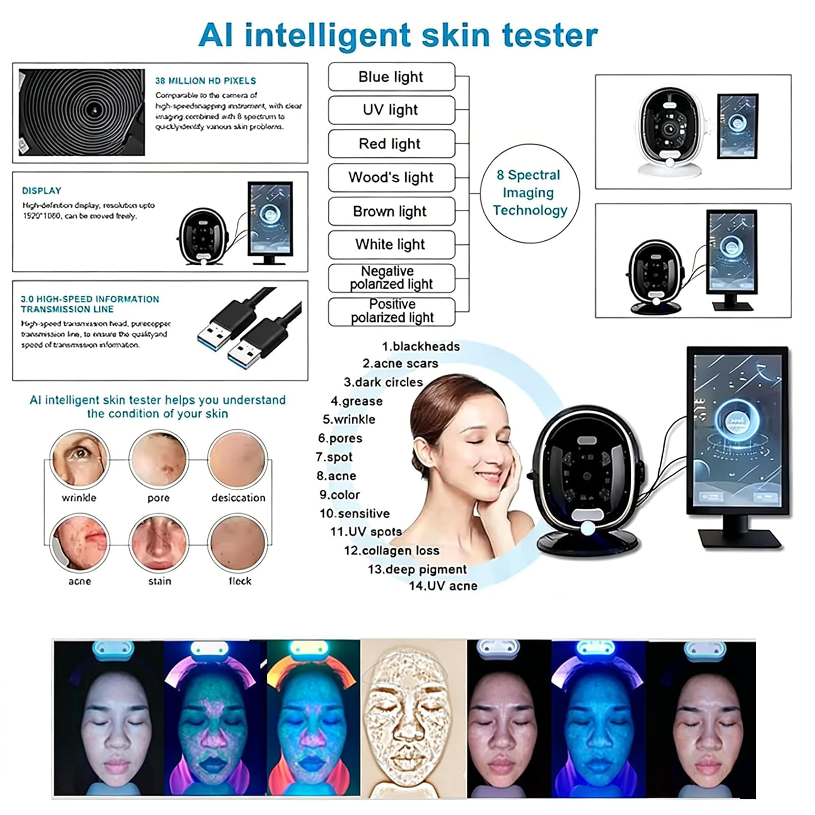 Intelligenter Hautanalysator 13,3″/21,5″, 38 Mp HD Pixel