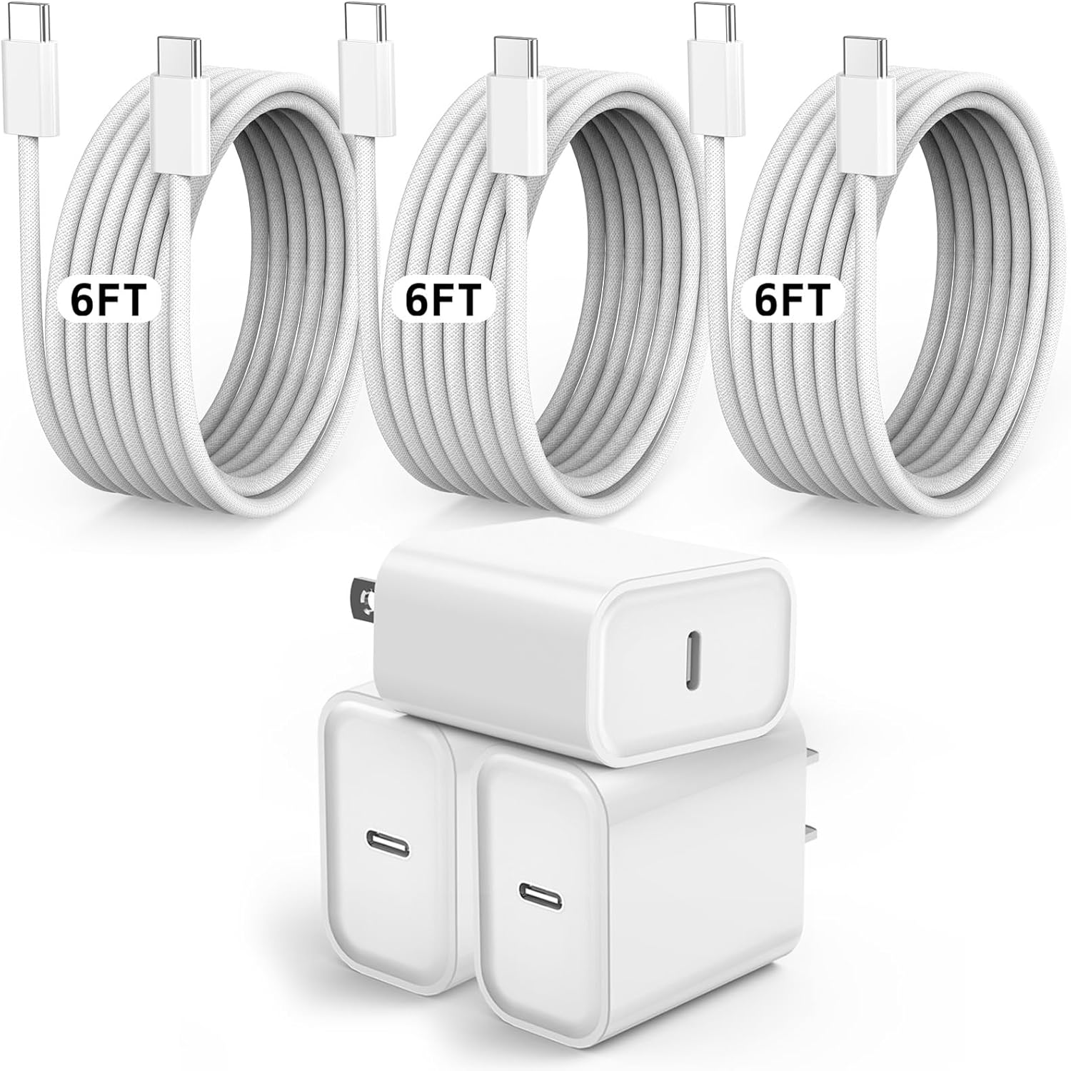 Fast Charger iPhone17/16 Charging, 3Pack 20W USB-C Charger iPhone Charger Fast Charging Type C Port Wall Plug 6FT USB C to C Woven Cable for iPhone 17E/Air/17 Pro Max/17 Pro/16E/16 Pro/15Plus/15,iPad