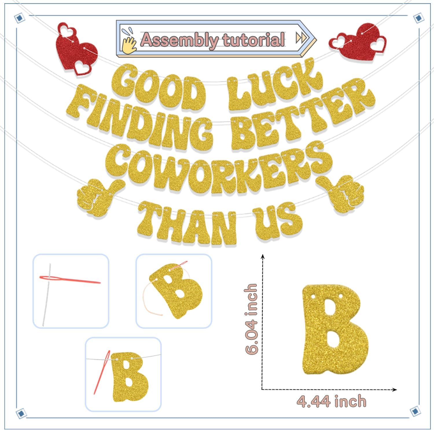 Condition photo showing Good Condition for Good Luck Finding Better Coworkers Than Us Banner,Retirement Party Decorations Going Away Party Decorations, Farewell Leaving Job Decorations For Men/Women Gold Red Glitter