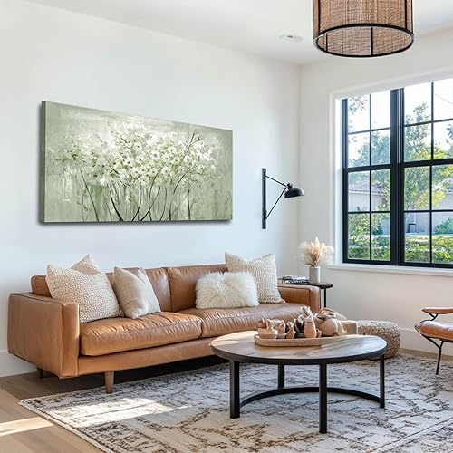 MLART99 Arte moderno para decoración de pared, flores blancas, arte de 24 x 48 pulgadas, decoración de pared para sala de estar y oficina