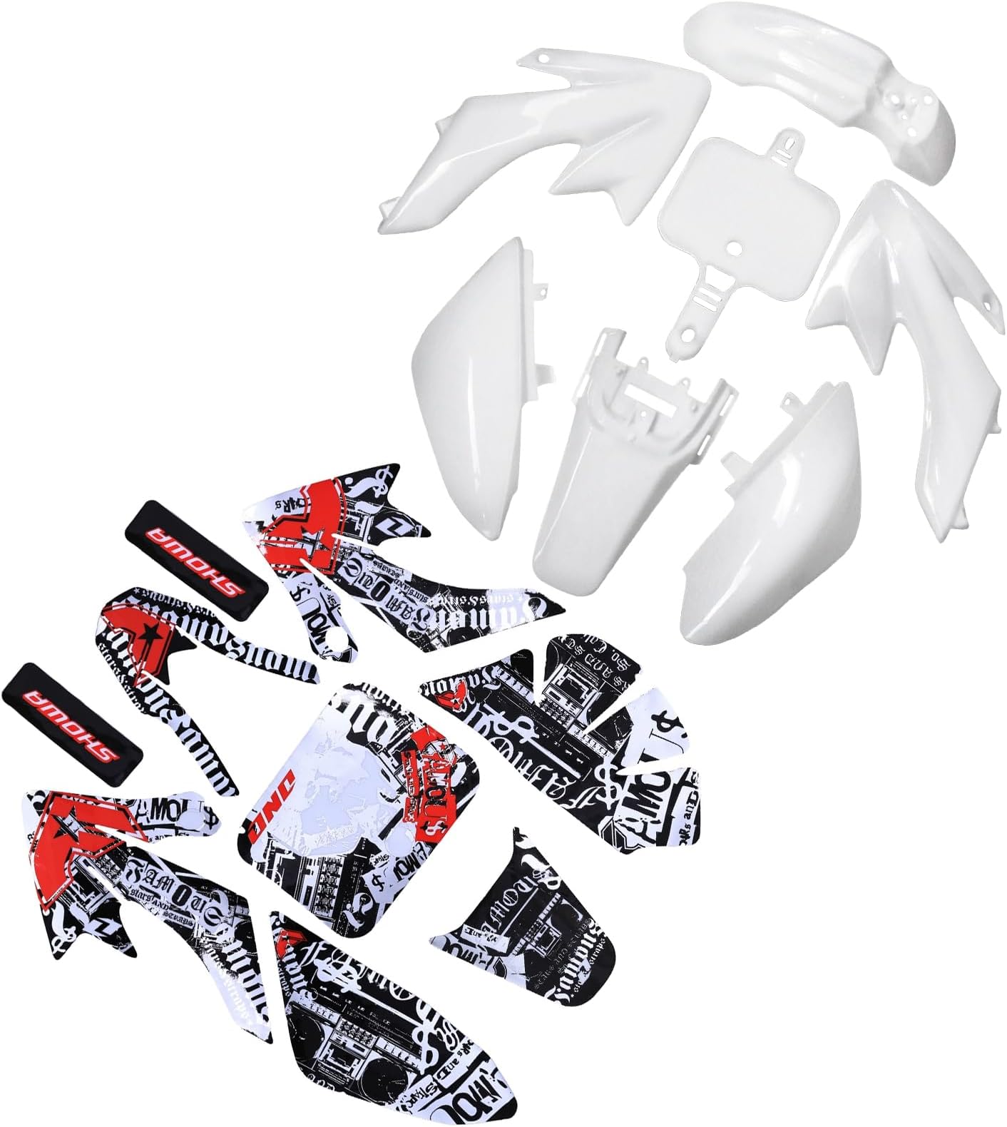 ABS Plastics Fender Fairing Body Work Kit with Graphics Decals for CRF50F XR50R CRF XR 50 SSR Chinese SSR 110cc 125cc Dirt Pit Bike (White)