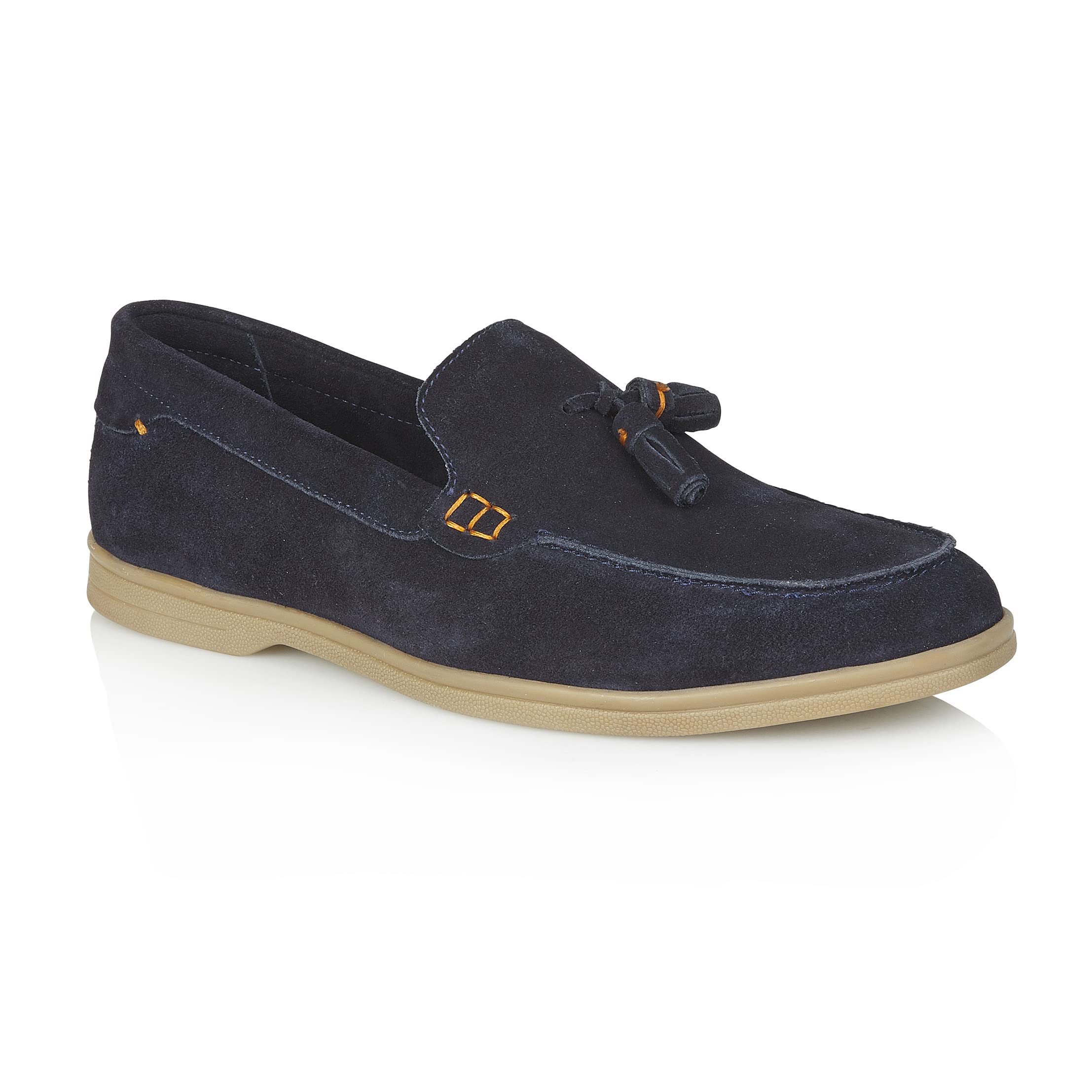 Silver Street London Men's Wembley Suede Leather Slip on Casual Tassel Summer Loafer, Navy, 11