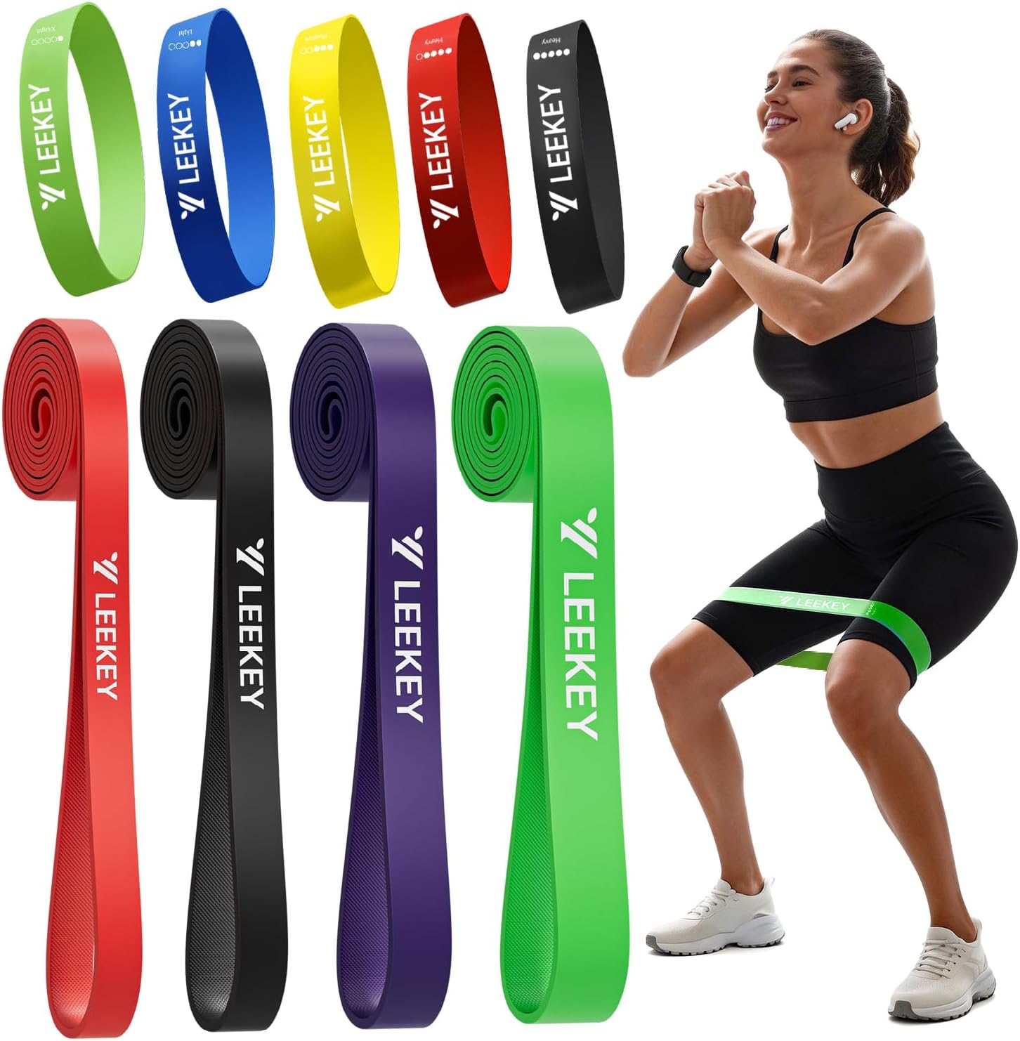 LEEKEY Rubber Resistance Bands ，Muit leves Exercise Bands with Door Anchor,Pull Up Assistance Bands for Men and Women- Strength Bands for Fitness Training, Physical Therapy,Home Gym Workouts