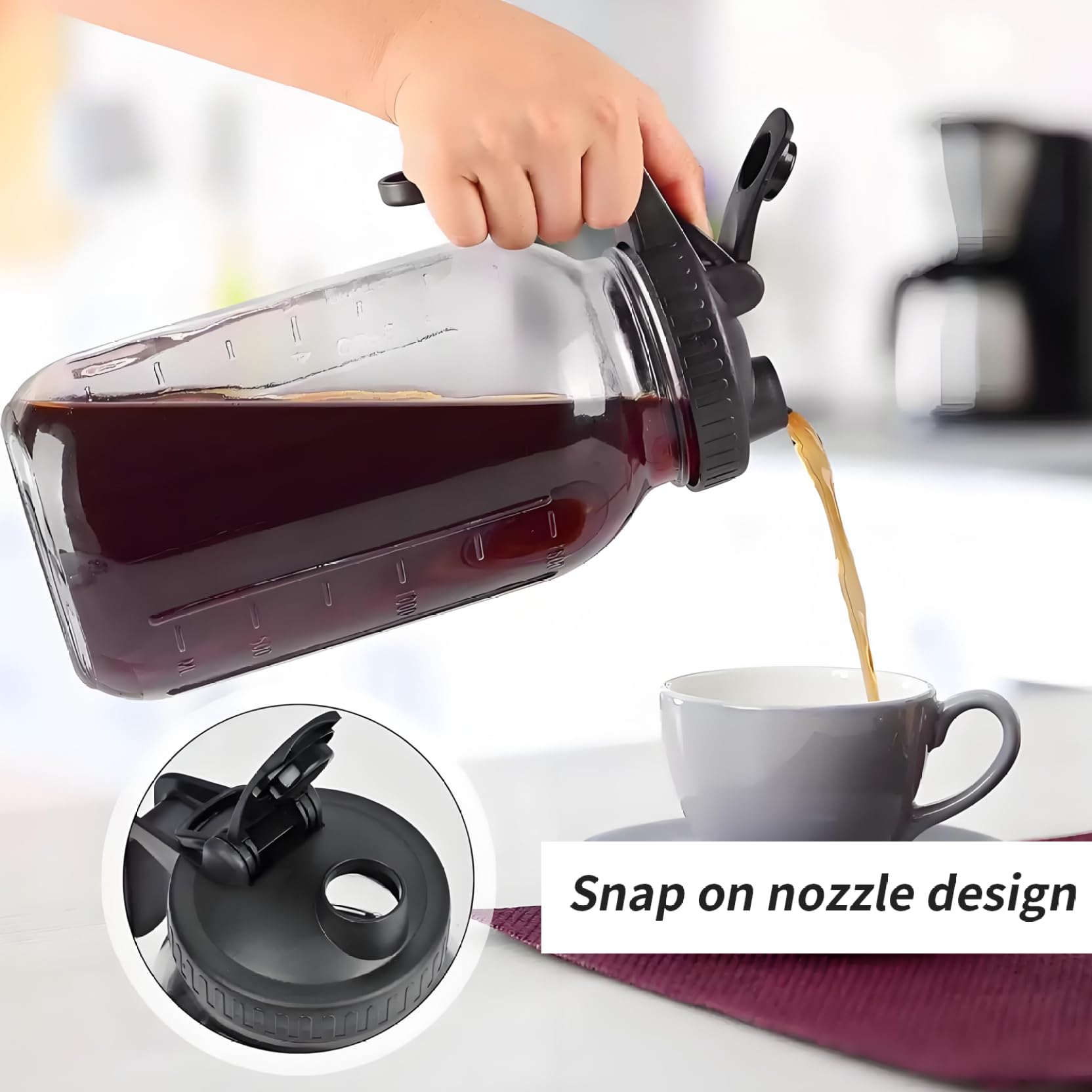 2 jarras de tarro de masón, jarra de jugo de vidrio a prueba de fugas de 64 oz con tapa y boquilla, tarro de boca ancha para bebidas frías para líquidos, té helado, jugos, café frío, leche materna